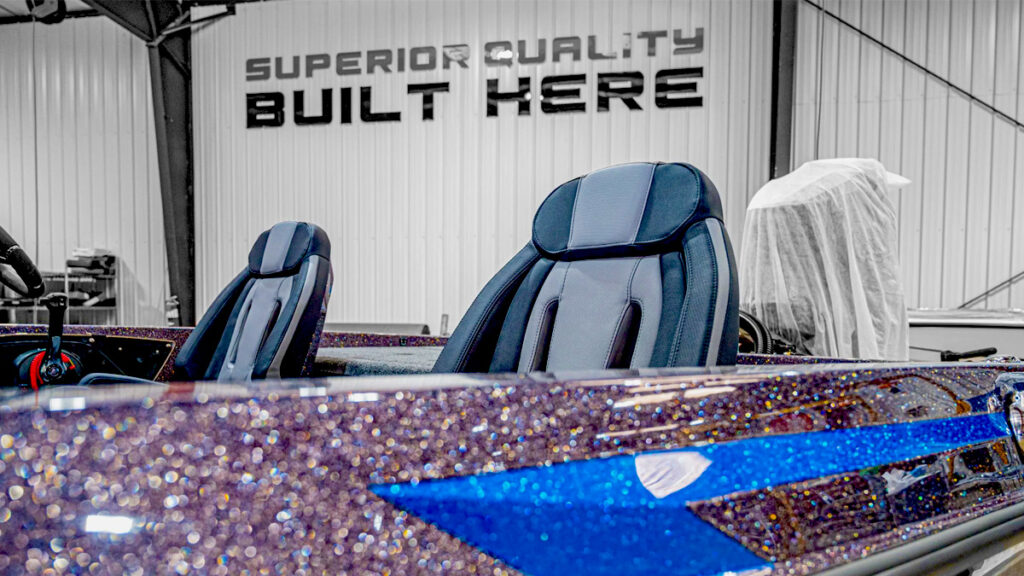 Bass Boat With Blue Stripe And Metal Flake